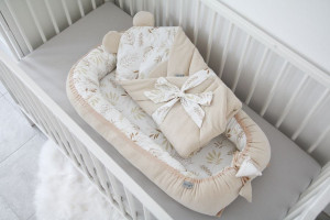 Babynest pentru copii, 80 x 50 cm, ajustabil, portabil, reductor patut, Tiny Star, Grain & Ivory