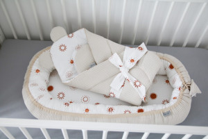 Babynest pentru copii, 80 x 50 cm, ajustabil, portabil, reductor patut, Tiny Star Sunshine & Beige