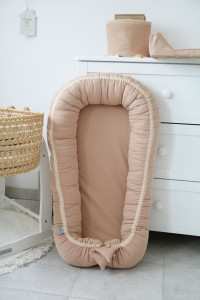 Babynest pentru copii, 80 x 50 cm, ajustabil, portabil, reductor patut, Tiny Star, Sepia