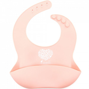 Baveta din silicon pentru copii, moale, flexibila, cu buzunar exterior, Severno, Heart, Roz