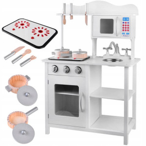 Bucatarie din lemn pentru copii, cu sunete realiste, accesorii, 85 x 60 x 30 cm, Jokomisiada, ZA4127