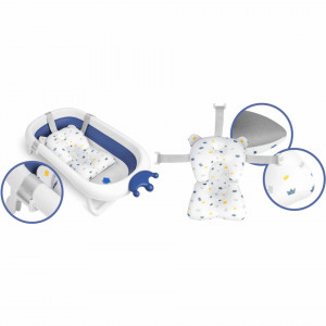 Cadita pliabila pentru bebelusi, cu Dop Senzor de temperatura, suport antiderapant, Perna Reductoare, Ricokids, 728001, Albastra