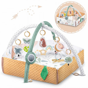 Covoras educativ pentru copii, multifunctional, pereti reglabili, 7 jucarii interactive, oglinda, 110 x 100 cm, Nukido, Lion