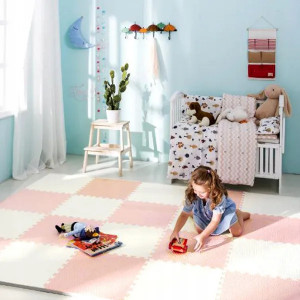 Covoras puzzle din spuma pentru copii, 120x120cm, 4 piese, Ricokids, 7504, Alb Piersica