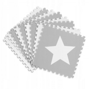 Covoras puzzle din spuma pentru copii, Ricokids, 180x180cm, 9 piese, Star Grey