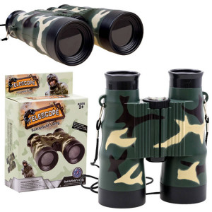 Jucarie Interactiva pentru Copii, Binoclu Militar cu Imprimeu Camuflaj, din Plastic, cu Snur de Agatat si Busola, Stimuleaza Imaginatia, Creativitatea si Jocul de Rol