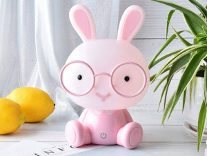 Lampa de Veghe pentru Copii, Iepuras, din Silicon, Moale, 3 moduri de luminare, LED, panou tactil, alimentare USB, Severno, Iepuras, Roz, 23 cm