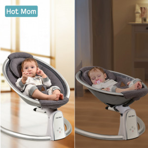 Leagan electric mobil pentru copii, cu Bluetooth, Temporizator, 5 viteze de leganare, inclinatie reglabila, Hot Mom, BB200, Grey