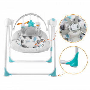 Leagan electric pentru copii, Temporizator, 5 viteze de leganare, 10 melodii, Bara cu jucarii, Alimentare priza si baterii, Ricokids, 7326, Turcoaz