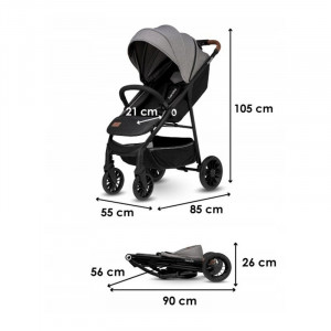 Lionelo - Carucior sport pentru copii Zoey, De la nastere, Cu accesorii, Cadru din aluminiu, 0- 15 kg, Gri