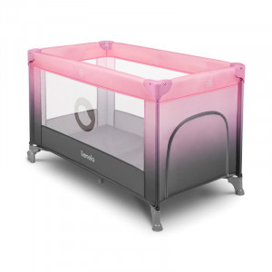 Lionelo - Patut pliant pentru copii, cu un nivel Stefi, Cu intrare laterala cu fermoar, 2 roti, 120x60 cm, Roz Ombre