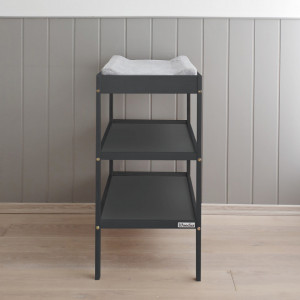 Masa de Schimbat Pentru Bebelusi, din Lemn Masiv, Cu 2 Rafturi De Depozitare Inalte, Woodies Changer Anthracite, 76 x 44 x 86 cm