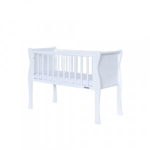 Mini Patut pentru copii, Woodies Safe Dreams Noble White Crib, 90 x 40 cm, din lemn de pin, laterale MDF, Alb