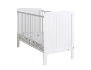 Patut Bebe Din Lemn Masiv Woodies Country Alb , 120cm x 60
