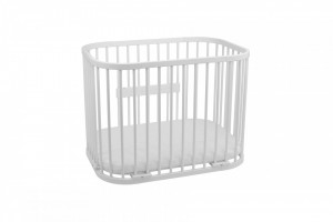 Patut Rotund pentru Copii, Multifunctional, Waldin, 5in1, cu Sistem de Leganare, Saltele Incluse, Co-Sleeper, Tarc de Joaca, Masa si Scaun pentru Activitati, Culoare Alba