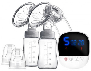 Pompa electrica de san, dubla, bifazata, Berdsen, BL-906, cu baterii, modul de stimulare, aspirare si functie masaj, 2 sticle, 150 ml, 2 pungi depozitare
