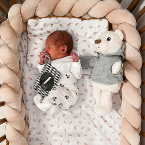 Protectie impletita pentru patut copii, din bumbac catifelat, Sparrow, Velvet Warm Beige, 200 cm
