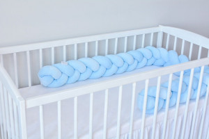 Protectie impletita pentru patut copii, din bumbac catifelat, Sparrow, Velvet Baby Blue, 200 cm