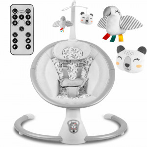 Ricokids - Leagan pentru copii, balansoar multifunctional, 5 viteze, 16 melodii, jucarii interactive, baterile nu sunt incluse, culoare Gri