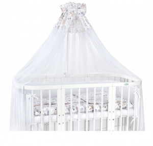 Set Lenjerie pentru Patut, Waldin, Evolutiv, cu 11 piese, baldachin, suport, perne, ceasafuri, asternuturi, Bufnite 8P