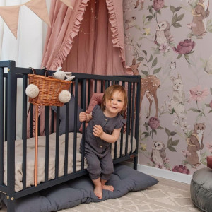 Set Patut Bebe Din Lemn Masiv Woodies Stardust Antracit , 120 cm x 60 cm + Saltea Cocos Confort II 10 c