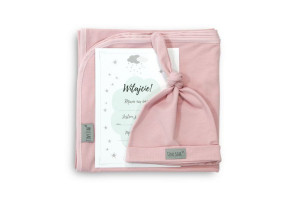 Set pentru bebelusi nou-nascuti, Paturica de Infasat, Bumbac, 100 cm x 100 cm, Certificat amintire, Caciuliuta 0 - 3 luni, Tiny Star, Blossom