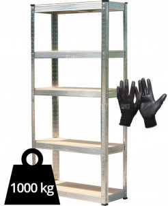Severno - Raft de depozitare argintiu galvanizat 180x90x40cm + pereche de manusi de lucru