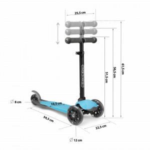 Trotineta de echilibru pentru copii, Ricokids, Loco, cu 3 roti, lumini LED, pliabila, ghidon reglabil, pana la 25 kg, Albastra