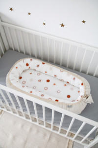 Babynest pentru copii, 80 x 50 cm, ajustabil, portabil, reductor patut, Tiny Star Sunshine & Beige