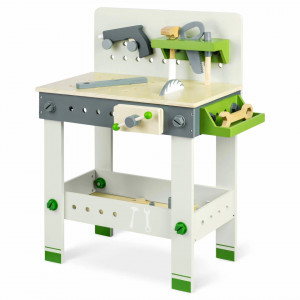 Banc de lucru, atelier de lemn pentru copii, masa cu fierastrau, menghina, scule, accesorii, Ricokids, RC-760
