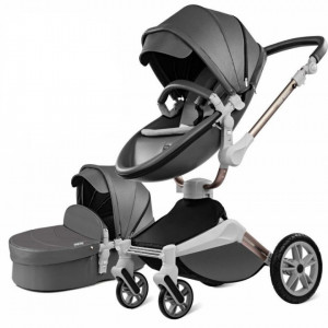 Carucior Copii Hot Mom 360 Dark Grey 2 in 1, varsta intre 0 si 36 de luni, landou spatios, modul sport