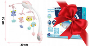 Carusel mobil, Ricokids, cu proiector de lumini si telecomanda, stelute colorate, jucarii, temparizator, RK-813, Roz