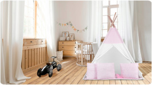 Cort de joaca pentru copii, cu fereastra, Ricokids, Pink Star, 3 perne, lumini, 120x120x165, 740403