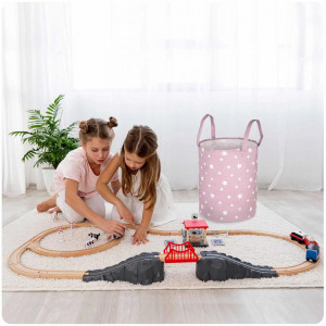 Cos pentru depozitare jucarii camera copiilor, 60 x 35 cm, Nukido, Roz cu Stelute
