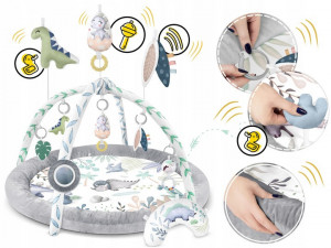 Covoras educativ pentru copii, multifunctional, pereti babynest, 7 jucarii interactive, oglinda, Nukido, Dino, 97 x 78 cm