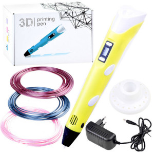Creion 3D Magic de colorat in spatiu, insertie colorata 6 m, incarcare USB, Galben