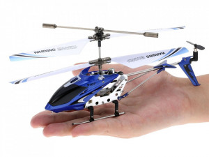Elicopter de jucarie, Syma, S107G, cu telecomanda, sistem de stabilizare Gyro, 22 cm, Alb / Albastru