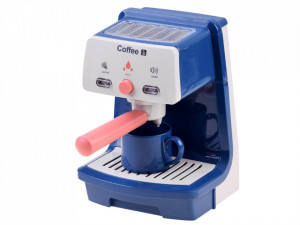 Jucarie pentru bucatarie, Cafetiera, cu rezervor pentru apa, buton functional, efect de sunet, lumini, cu accesoriu Cana, Albastra