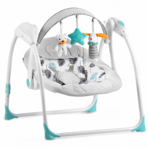 Leagan electric pentru copii, Temporizator, 5 viteze de leganare, 10 melodii, Bara cu jucarii, Alimentare priza si baterii, Ricokids, 7326, Turcoaz