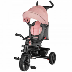 Lionelo - Tricicleta pentru copii Haari Bubblegum Suport picioare, Control al directiei, Scaun reversibil, Rotire 360 grade, Pliabila, Roz