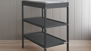 Masa de Schimbat Pentru Bebelusi, din Lemn Masiv, Cu 2 Rafturi De Depozitare Inalte, Woodies Changer Anthracite, 76 x 44 x 86 cm
