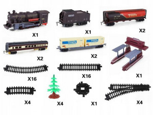 Mega Tren electric cu 7 vagoane, lungimea liniei 996 cm, cu lumini, dispozitiv comutare sina, accesorii pentru decor, Jokomisiada, RC0462 A