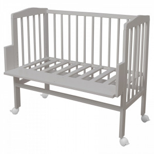 Patut pentru copii 2in1, 90 cm x 55 cm, lemn de fag, vopsea certificata, roti blocabile, laterala detasabila, co-sleeping, Saltea inclusa, Waldin, Gri