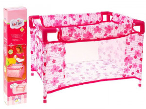Patut pentru papusi, 49 x 32 x 43 cm, Jokomisiada, Doll Bed Lovely, pliabil, cu husa pentru depozitare, Roz