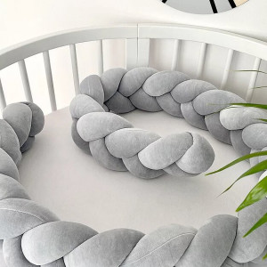 Protectie impletita pentru patut copii, din bumbac catifelat, Sparrow, Velvet Classic Grey, 340 cm, Full 120 x 60 cm