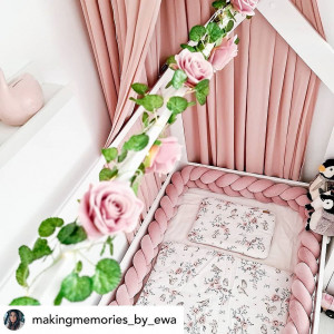 Protectie impletita pentru patut copii, din bumbac catifelat, Sparrow, Velvet Dirty Pink, 340 cm, Full 120 x 60 cm