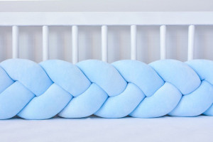 Protectie impletita pentru patut copii, din bumbac catifelat, Sparrow, Velvet Baby Blue, 200 cm
