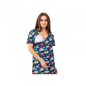 Qmini - Camasa de alaptat, L, Din bumbac, Cu capse oblice, Flamingos
