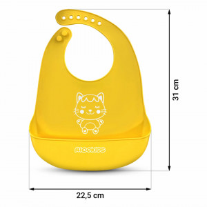 Ricokids - Baveta din silicon galben cu buzunar, pentru hranirea copilului
