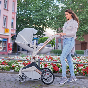 Set 3 in 1 - Carucior Hot Mom 360 Gri 2 in 1 + Scoica auto Joie i-Size i-Gemm 2 Pebble